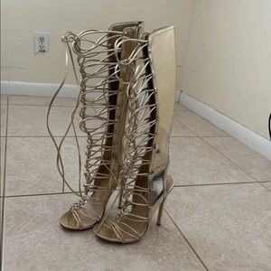 Gold lace up heels